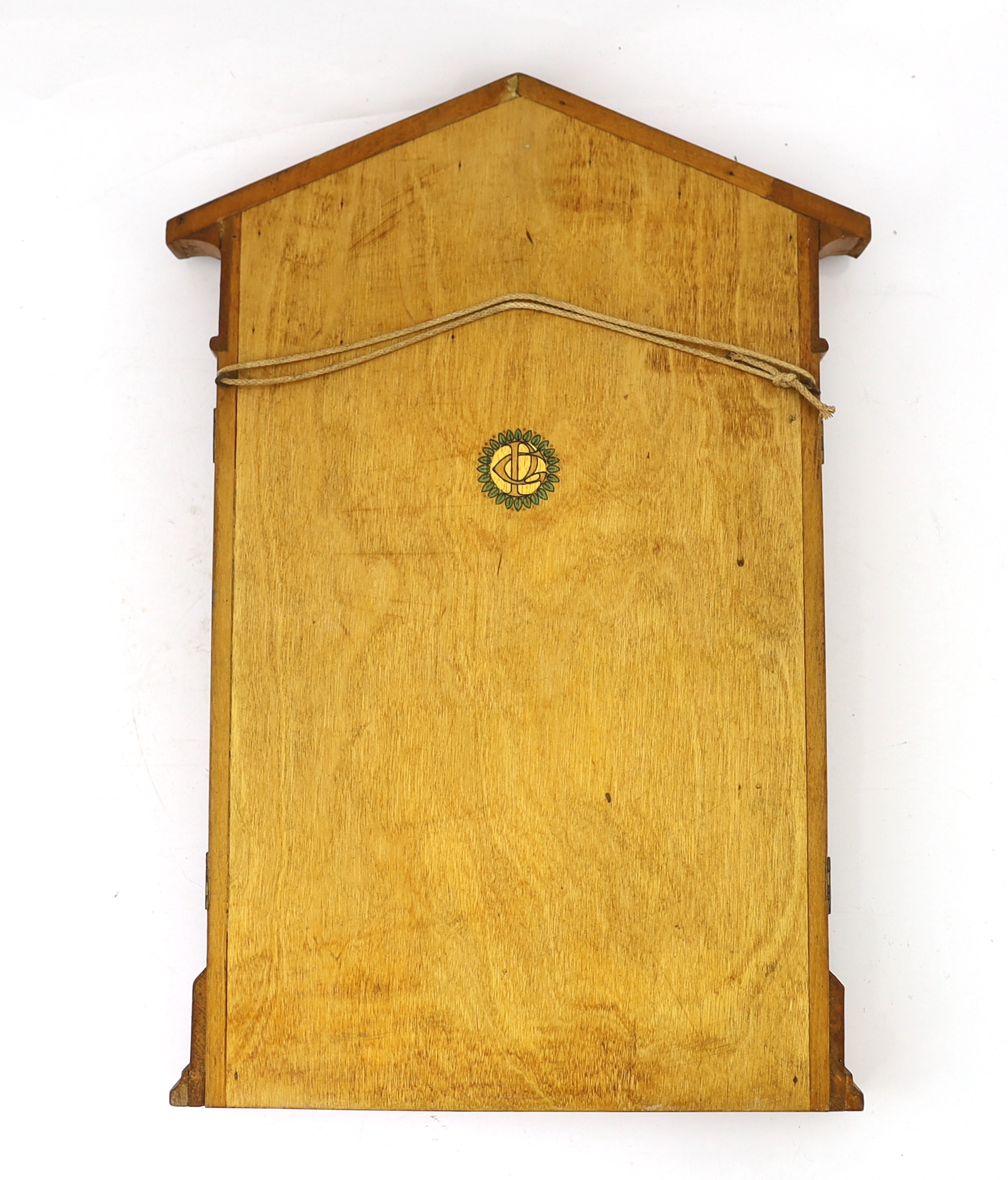 Gwendolyn White , The Greensleeves Triptych, whitewood with stained and gilt gesso decoration, 33cm wide, 3cm deep, 48cm high